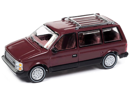 1985 Dodge Caravan Van Crimson Red and Black "Mighty Minivans" Series 1/64 Diecast Model Car by Auto World-DiecastModeler.com