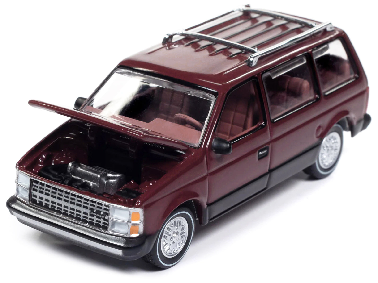 1985 Dodge Caravan Van Crimson Red and Black "Mighty Minivans" Series 1/64 Diecast Model Car by Auto World-DiecastModeler.com