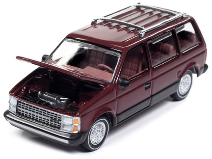 1985 Dodge Caravan Van Crimson Red and Black "Mighty Minivans" Series 1/64 Diecast Model Car by Auto World-DiecastModeler.com