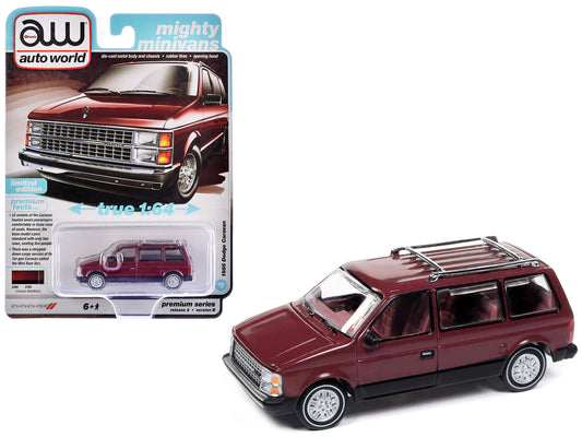 1985 Dodge Caravan Van Crimson Red and Black "Mighty Minivans" Series 1/64 Diecast Model Car by Auto World-DiecastModeler.com