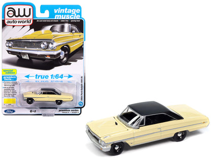 1964 Ford Galaxie 500 XL Sunshine Yellow with Black Top "Vintage Muscle" Series 1/64 Diecast Model Car by Auto World-DiecastModeler.com