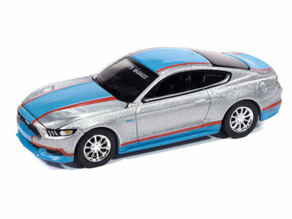 2017 Ford Mustang GT Tribute Edition "Petty's Garage" Ingot Silver Metallic with Petty Blue and Red Stripes "Modern Muscle" Series 1/64 Diecast Model Car by Auto World