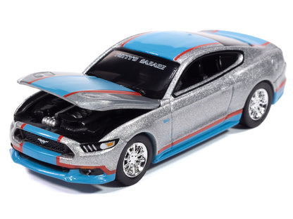 2017 Ford Mustang GT Tribute Edition "Petty's Garage" Ingot Silver Metallic with Petty Blue and Red Stripes "Modern Muscle" Series 1/64 Diecast Model Car by Auto World-DiecastModeler.com