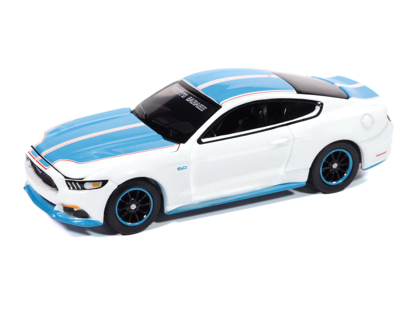 2016 Ford Mustang GT King Premier Edition "Petty's Garage" Oxford White with Petty Blue Stripes "Modern Muscle" Series 1/64 Diecast Model Car by Auto World-DiecastModeler.com