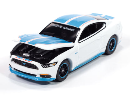 2016 Ford Mustang GT King Premier Edition "Petty's Garage" Oxford White with Petty Blue Stripes "Modern Muscle" Series 1/64 Diecast Model Car by Auto World-DiecastModeler.com