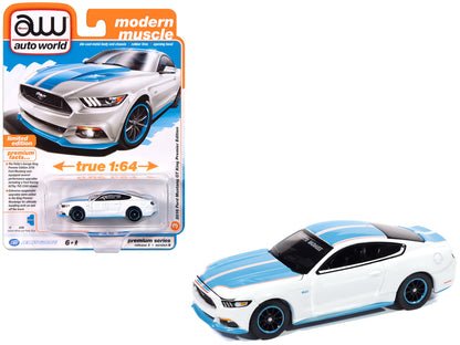 2016 Ford Mustang GT King Premier Edition "Petty's Garage" Oxford White with Petty Blue Stripes "Modern Muscle" Series 1/64 Diecast Model Car by Auto World-DiecastModeler.com