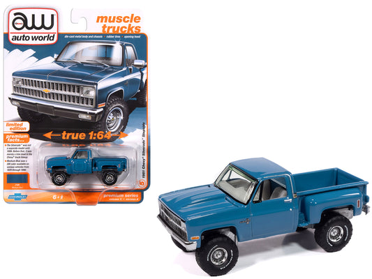 1981 Chevrolet Silverado Stepside Pickup Truck Blue "Muscle Trucks" Series 1/64 Diecast Model Car by Auto World