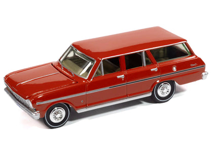 1963 Chevrolet II Nova 400 Wagon Riverside Red "Vintage Muscle" Series 1/64 Diecast Model Car by Auto World