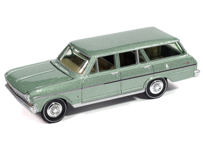 1963 Chevrolet II Nova 400 Wagon Laurel Green Metallic "Vintage Muscle" Series 1/64 Diecast Model Car by Auto World