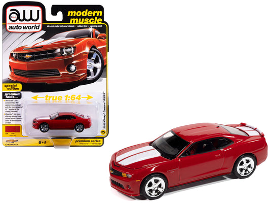 2010 Chevrolet Camaro RS/SS Victory Red with White Stripes "Modern Muscle" Series 1/64 Diecast Model Car by Auto World