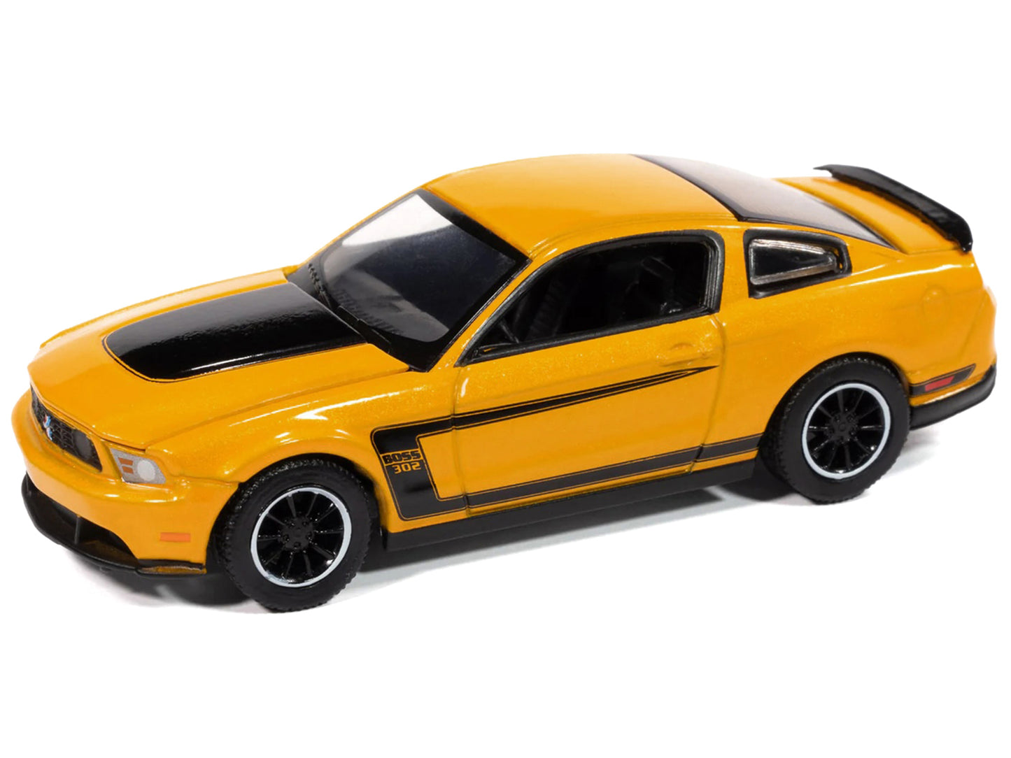 2012 Ford Mustang Boss 302 Yellow Blaze with Black Accents "Modern Muscle" Series 1/64 Diecast Model Car by Auto World