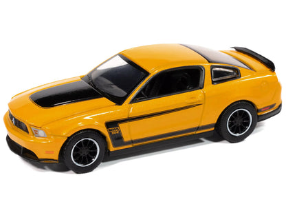 2012 Ford Mustang Boss 302 Yellow Blaze with Black Accents "Modern Muscle" Series 1/64 Diecast Model Car by Auto World