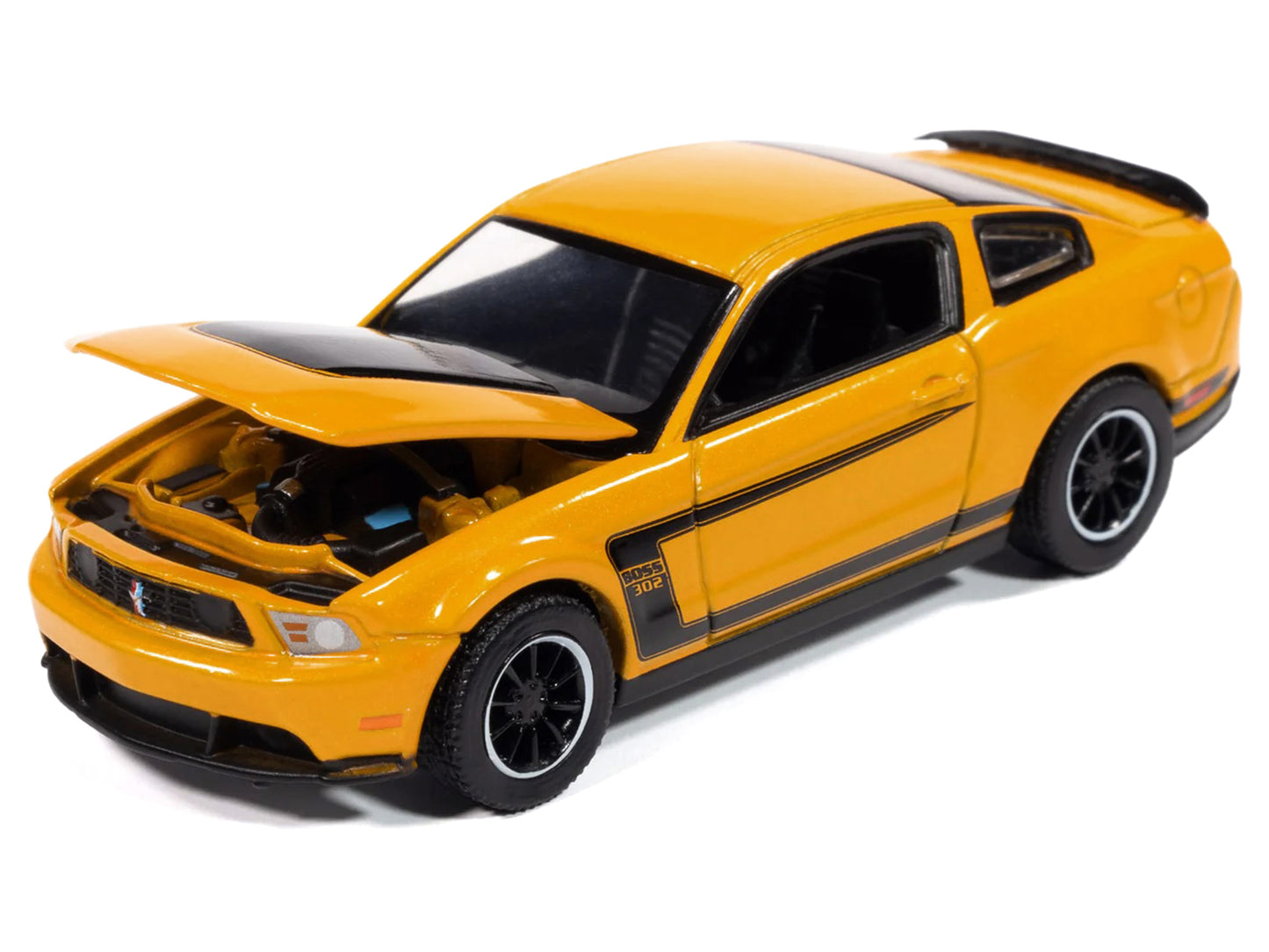 2012 Ford Mustang Boss 302 Yellow Blaze with Black Accents "Modern Muscle" Series 1/64 Diecast Model Car by Auto World