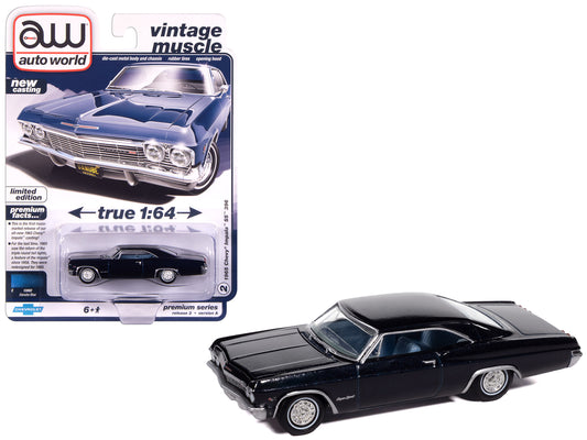 1965 Chevrolet Impala SS 396 Danube Blue Metallic with Blue Interior "Vintage Muscle" Series 1/64 Diecast Model Car by Auto World-DiecastModeler.com