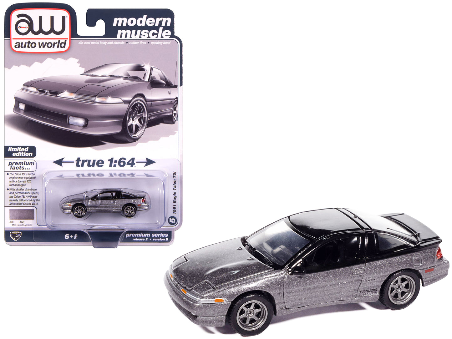 1991 Eagle Talon TSi Medium Quartz Metallic with Black Top "Modern Muscle" Series 1/64 Diecast Model Car by Auto World-DiecastModeler.com