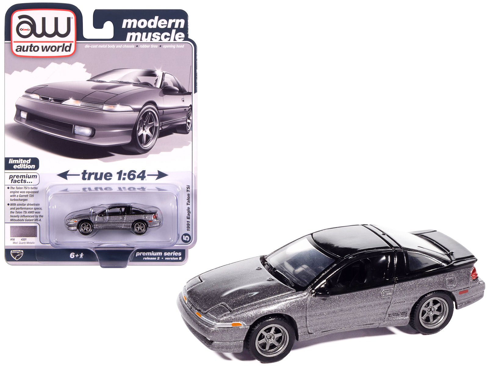 1991 Eagle Talon TSi Medium Quartz Metallic with Black Top "Modern Muscle" Series 1/64 Diecast Model Car by Auto World-DiecastModeler.com