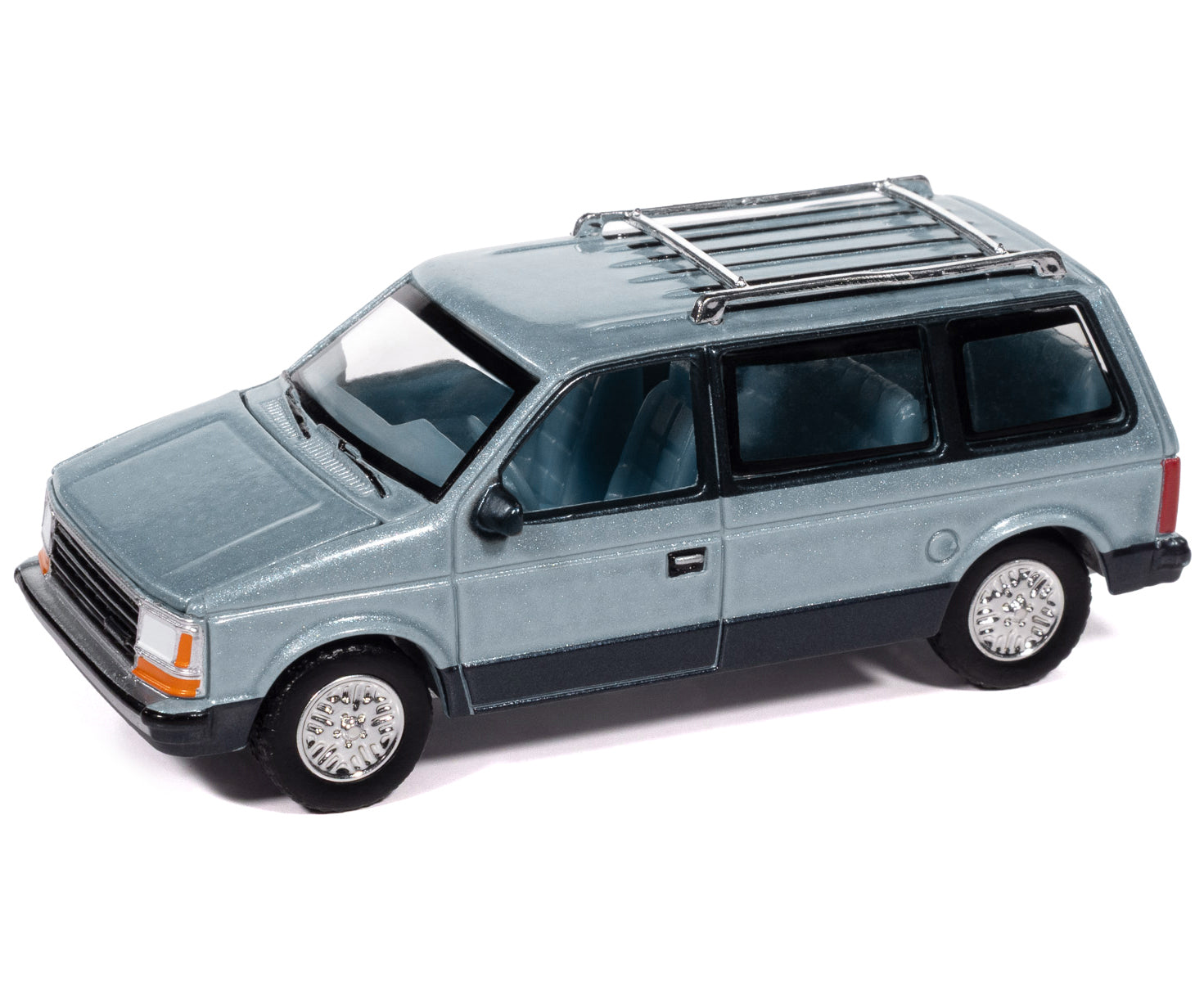 1987 Plymouth Voyager Van Ice Blue Metallic and Twilight Blue Metallic 2-Tone with Blue Interior "Mighty Minivans" Series 1/64 Diecast Model Car by Auto World-DiecastModeler.com