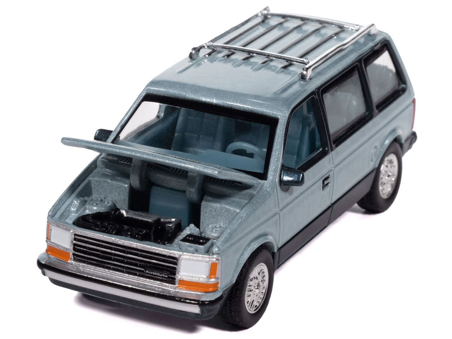 1987 Plymouth Voyager Van Ice Blue Metallic and Twilight Blue Metallic 2-Tone with Blue Interior "Mighty Minivans" Series 1/64 Diecast Model Car by Auto World-DiecastModeler.com