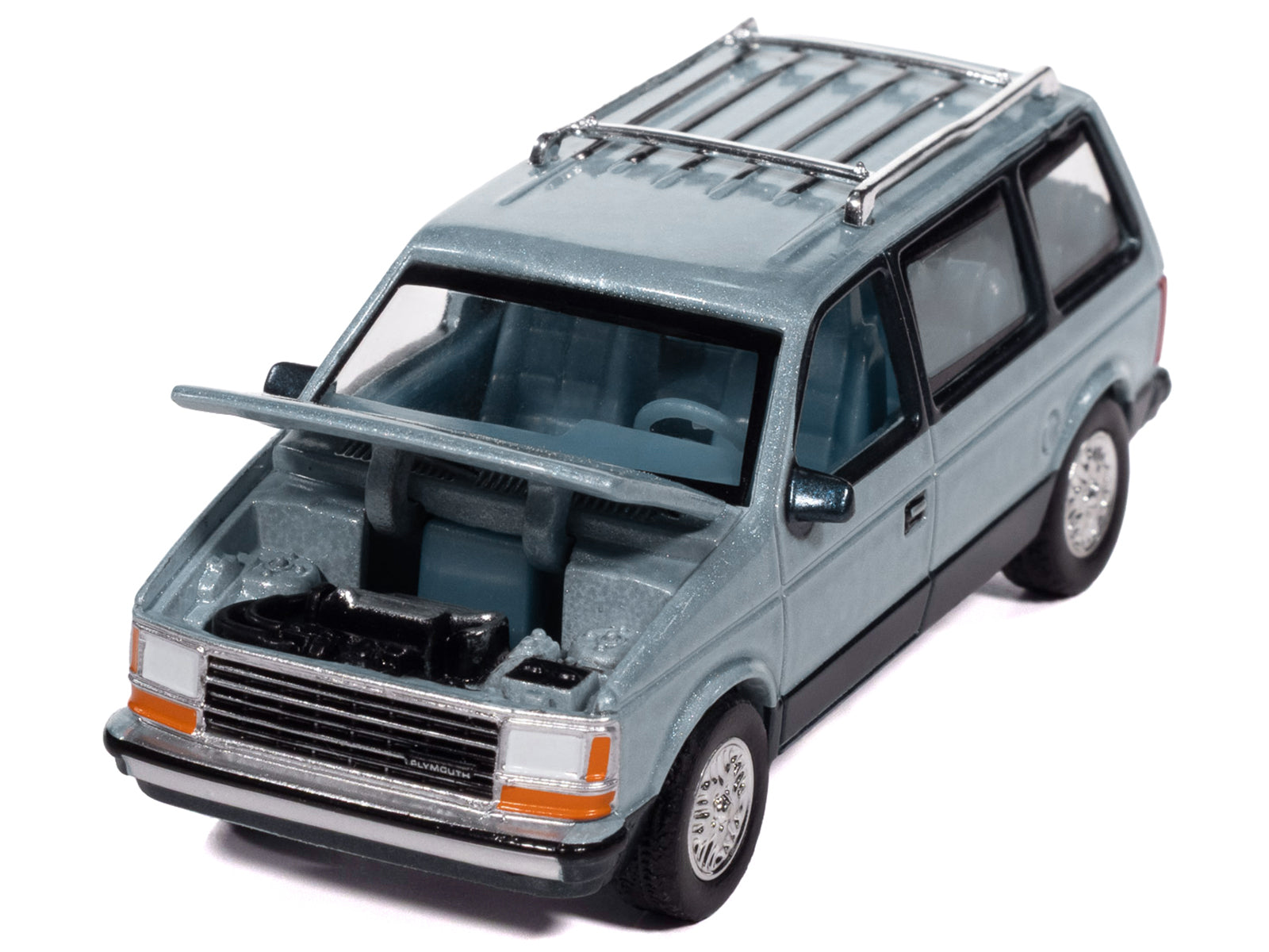 1987 Plymouth Voyager Van Ice Blue Metallic and Twilight Blue Metallic 2-Tone with Blue Interior "Mighty Minivans" Series 1/64 Diecast Model Car by Auto World-DiecastModeler.com