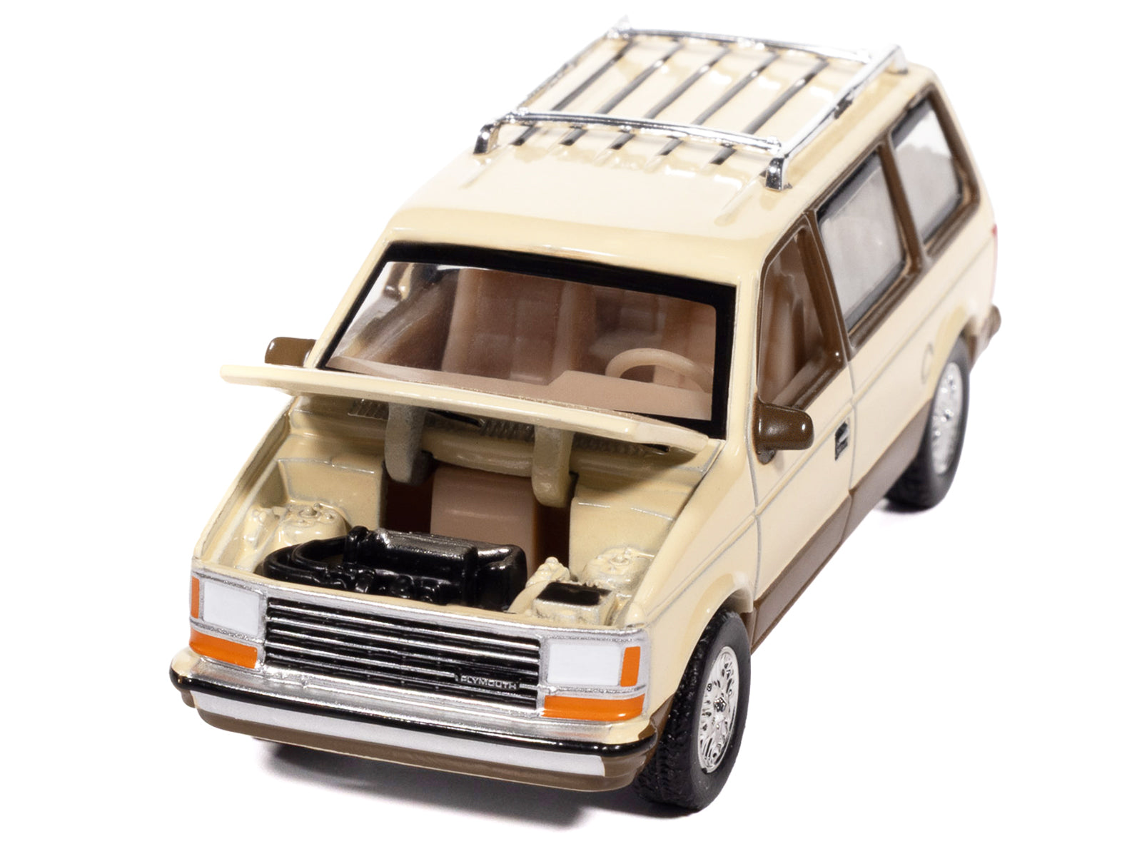 1987 Plymouth Voyager Van Light Cream and Golden Bronze Metallic 2-Tone "Mighty Minivans" Series 1/64 Diecast Model Car by Auto World-DiecastModeler.com