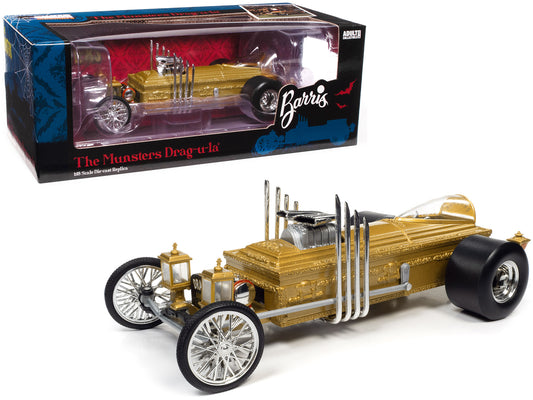George Barris' Drag-u-la Gold "The Munsters" (1964-1966) TV Series "Silver Screen Machines" Series 1/18 Diecast Model by Auto World-DiecastModeler.com