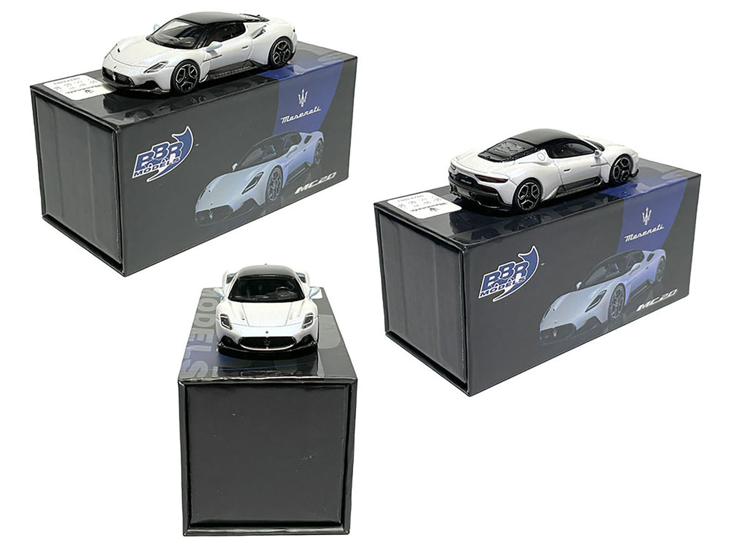Maserati MC20 Bianco Audace White with Black Top 1/64 Diecast Model Car by BBR Models
