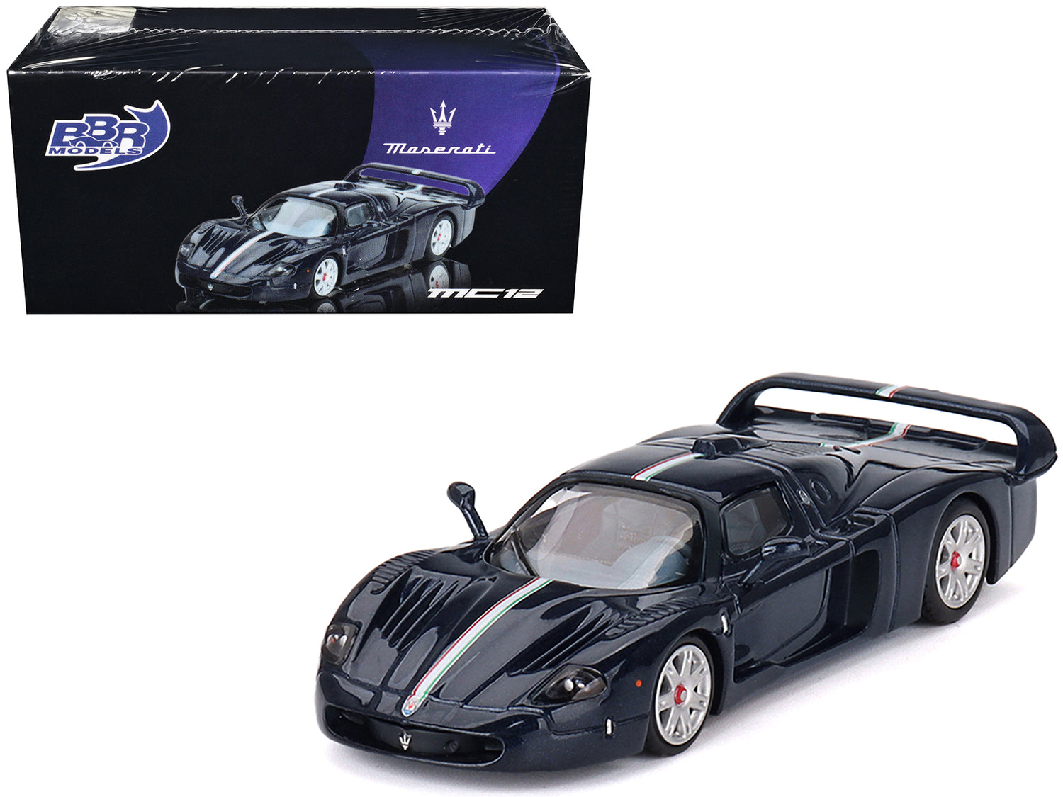 Maserati MC12 Stradale Blue Metallic with White Stripe 1/64 Diecast Model Car by BBR-DiecastModeler.com