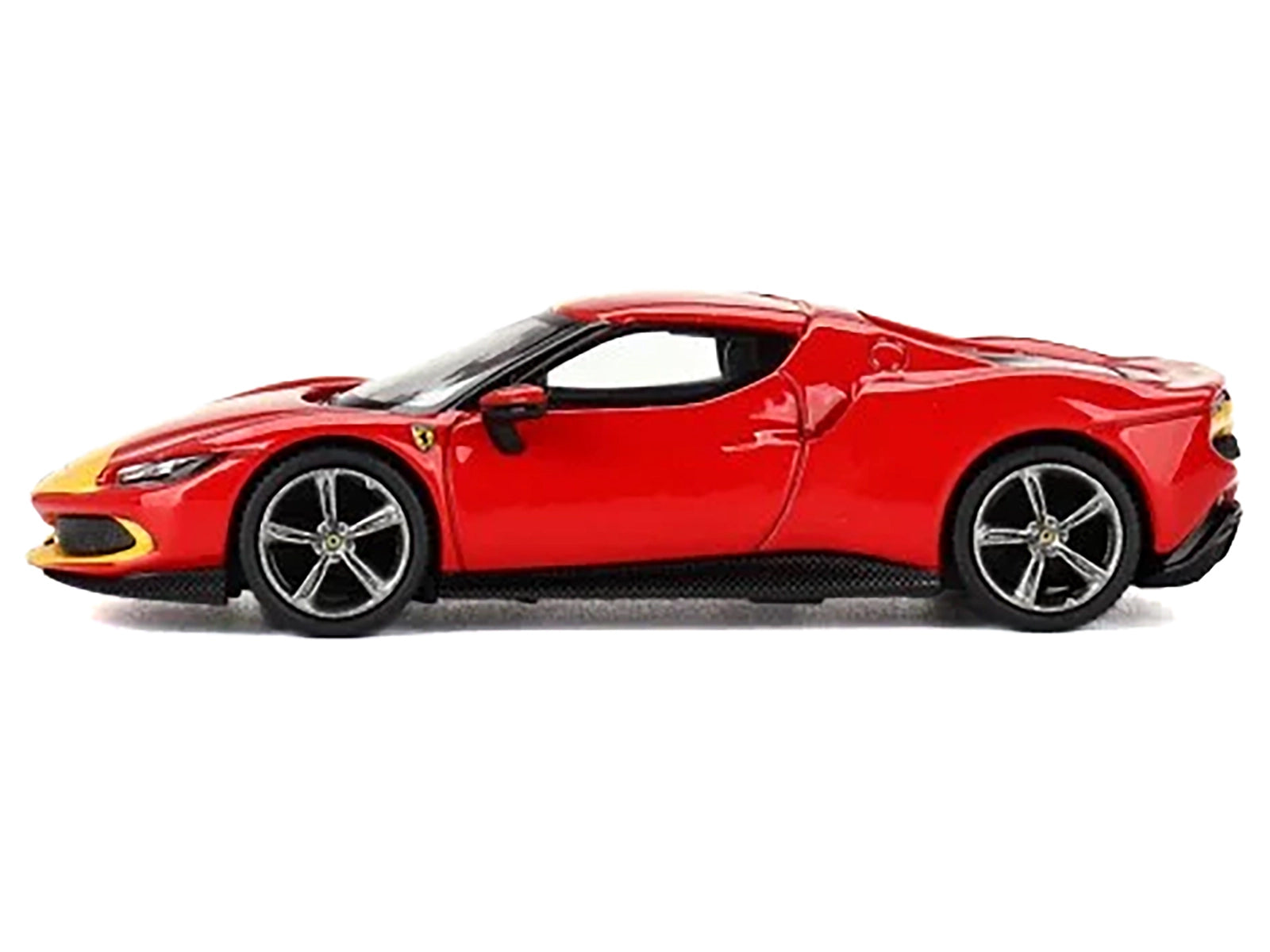 Ferrari 296 GTB Assetto Fiorano Rosso Corsa Red with Yellow Stripes 1/64 Diecast Model Car by BBR-DiecastModeler.com