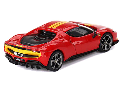 Ferrari 296 GTB Assetto Fiorano Rosso Corsa Red with Yellow Stripes 1/64 Diecast Model Car by BBR-DiecastModeler.com