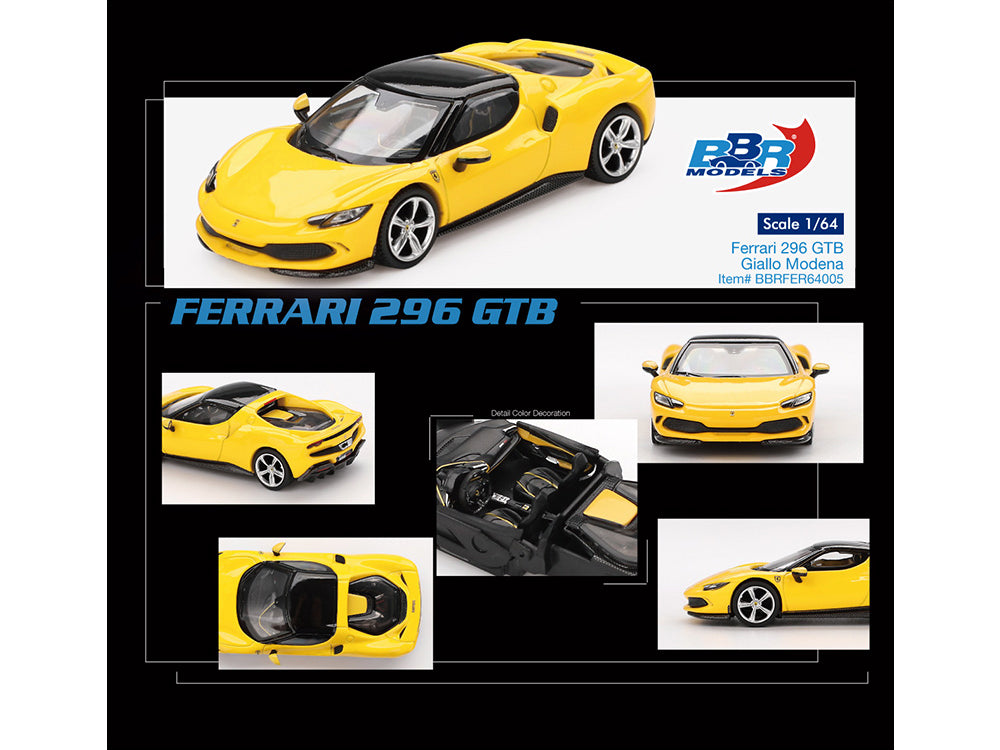 Ferrari 296 GTB Giallo Modena Yellow with Black Top 1/64 Diecast Model Car by BBR
