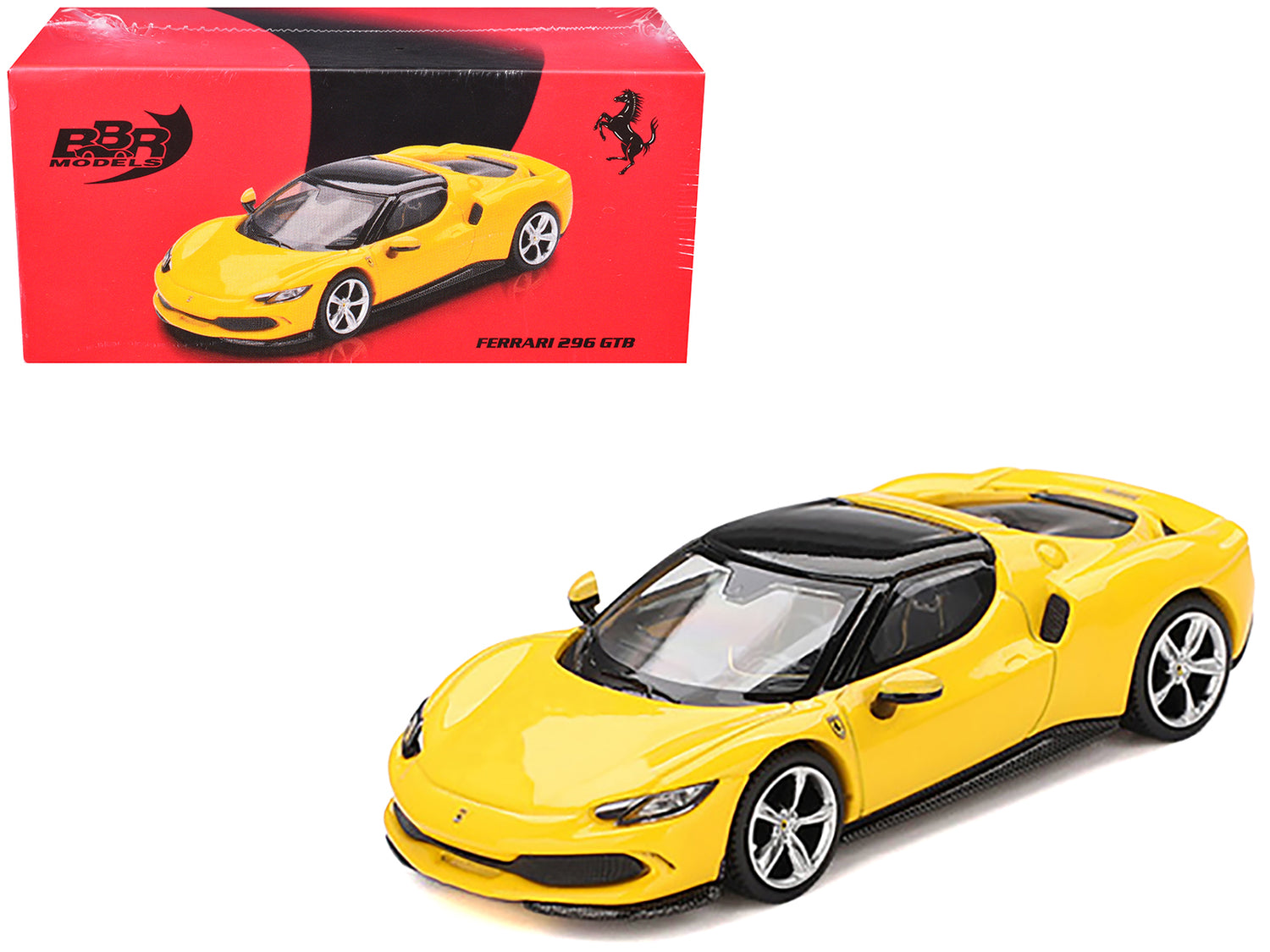 Ferrari 296 GTB Giallo Modena Yellow with Black Top 1/64 Diecast Model Car by BBR-DiecastModeler.com