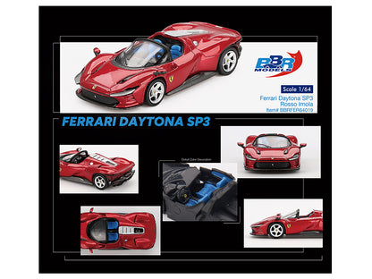 Ferrari Daytona SP3 Rosso Imola Red with Blue Interior 1/64 Diecast Model Car by BBR