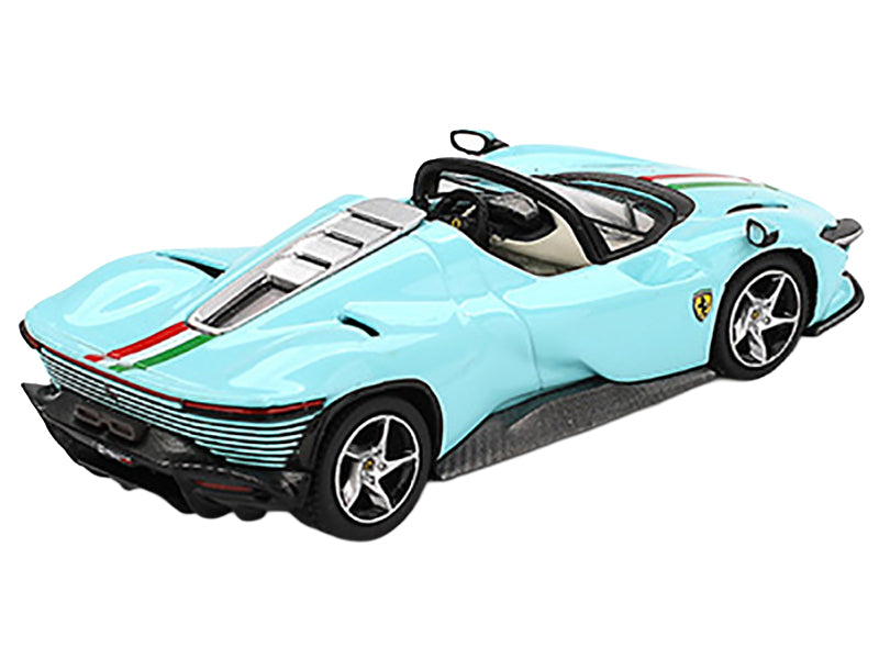 Ferrari Daytona SP3 Light Blue with Italian Flag Stripes 1/64 Diecast Model Car by BBR