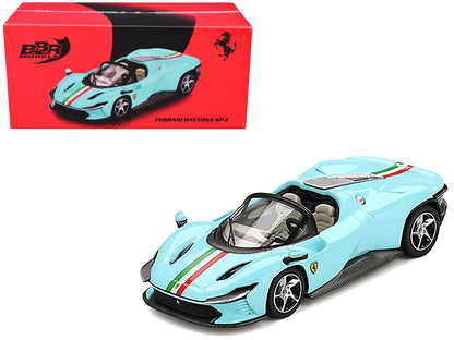 Ferrari Daytona SP3 Light Blue with Italian Flag Stripes 1/64 Diecast Model Car by BBR