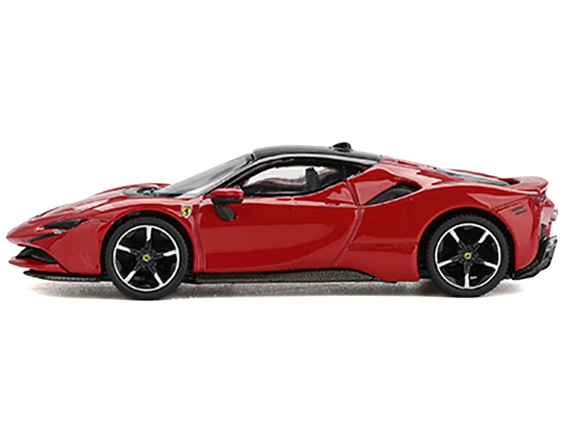 Ferrari SF90 Rosso Corsa Red with Black Top 1/64 Diecast Model Car by BBR