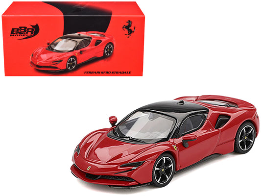 Ferrari SF90 Rosso Corsa Red with Black Top 1/64 Diecast Model Car by BBR