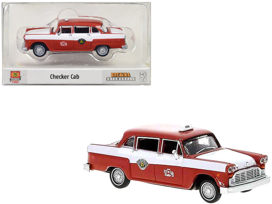 1974 Checker Cab Red and White "Kalamazoo" 1/87 (HO) Scale Model Car by Brekina-DiecastModeler.com