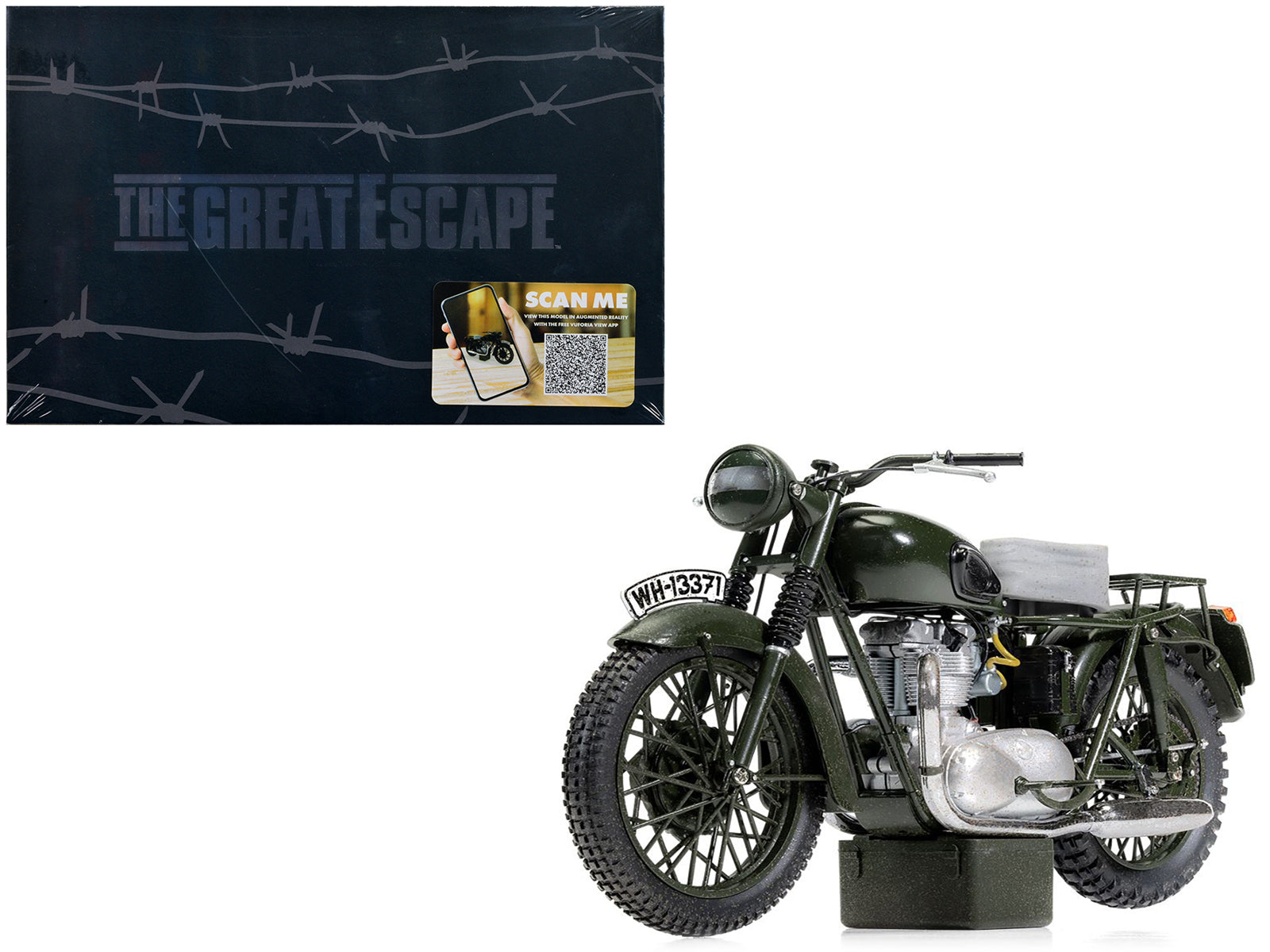 Triumph TR6 Trophy Motorcycle Dark Green (Weathered) "The Great Escape" (1963) Movie Diecast Model by Corgi-DiecastModeler.com