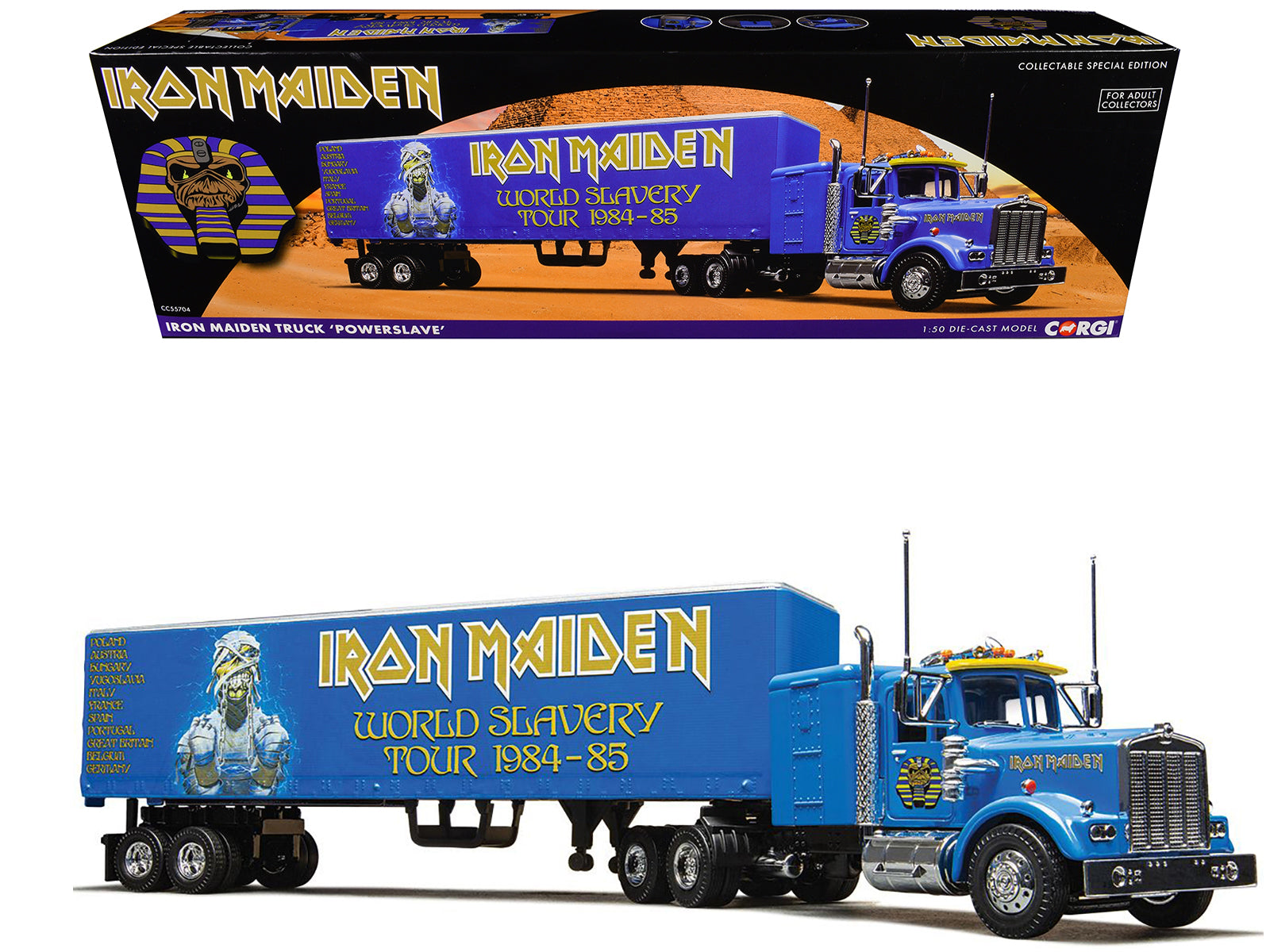 Iron Maiden "Powerslave" Transport Truck Blue "World Slavery Tour 1984-85" 1/50 Diecast Model by Corgi-DiecastModeler.com