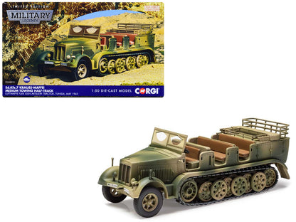 Krauss-Maffei Sd.Kfz.7 Medium Towing Half-Track AFV "Luftwaffe FlaK Gun Artillery Tractor Tunisia" (1943) German Army "Military Legends" Series 1/50 Diecast Model by Corgi-DiecastModeler.com