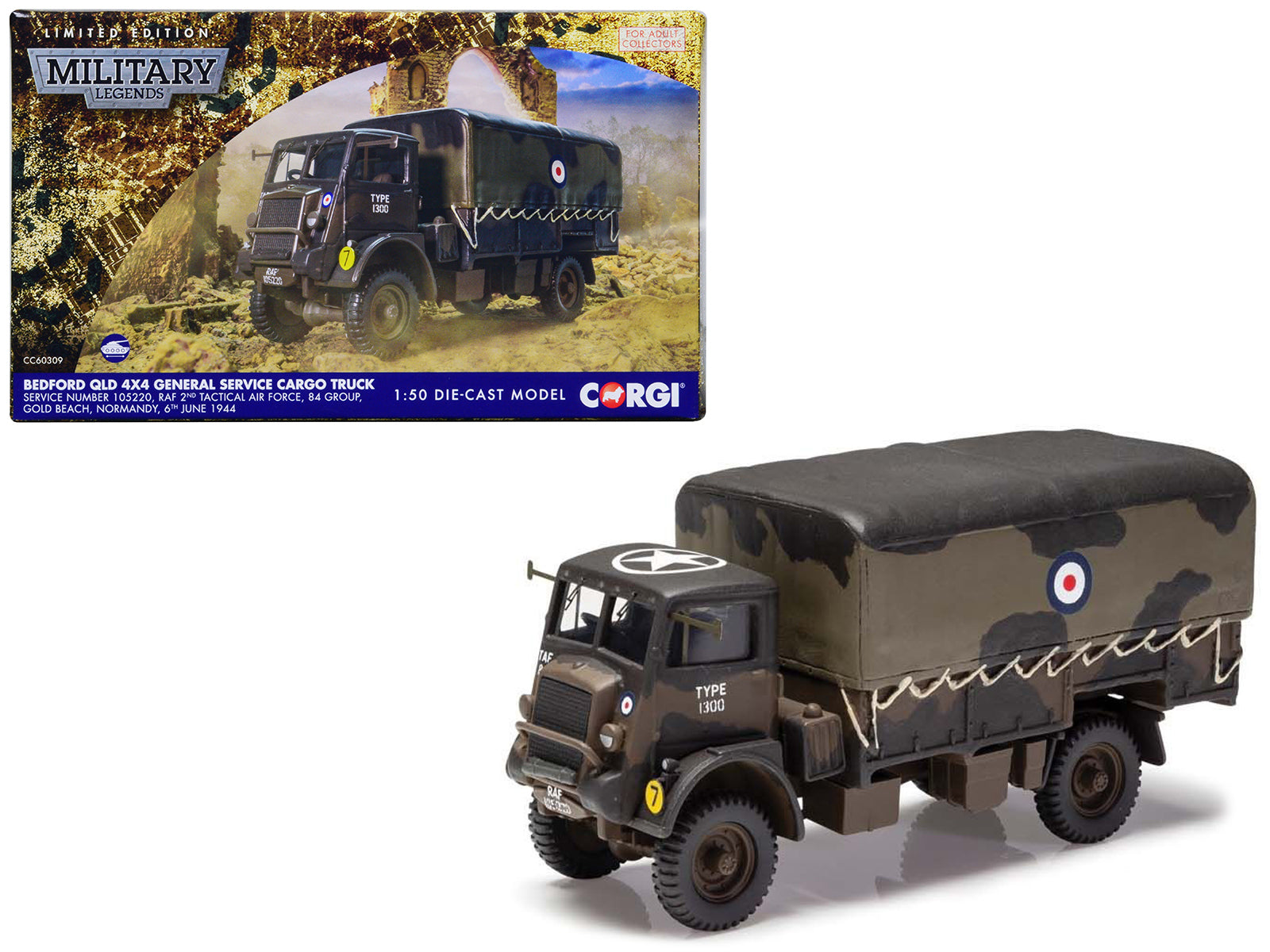 Bedford QLD 4X4 General Service Cargo Truck "2nd Tactical Air Force 84 Group Normandy" (1944) British Royal Air Force "Military Legends" Series 1/50 Diecast Model by Corgi-DiecastModeler.com