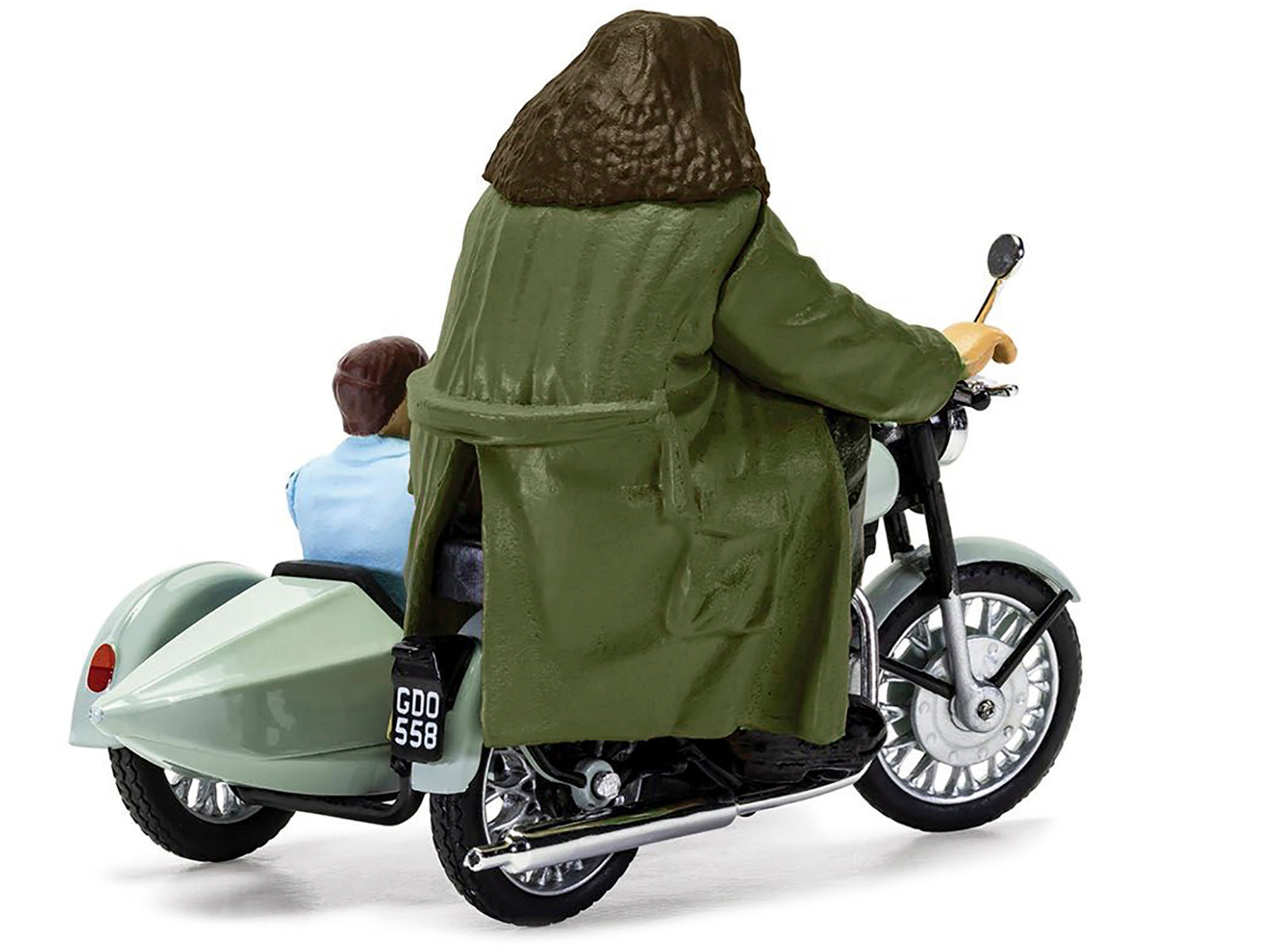 Motorcycle and Sidecar Light Green with Harry and Hagrid Figures "Harry Potter and the Deathly Hallows Part 1" (2010) Movie Diecast Motorcycle Model  by Corgi-DiecastModeler.com