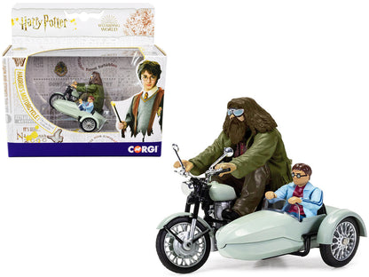 Motorcycle and Sidecar Light Green with Harry and Hagrid Figures "Harry Potter and the Deathly Hallows Part 1" (2010) Movie Diecast Motorcycle Model  by Corgi-DiecastModeler.com