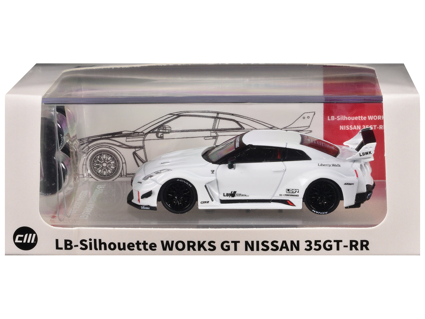 Nissan 35GT-RR "LB-Silhouette Works GT" RHD (Right Hand Drive) White with Extra Wheels 1/64 Diecast Model Car by CM Model-DiecastModeler.com