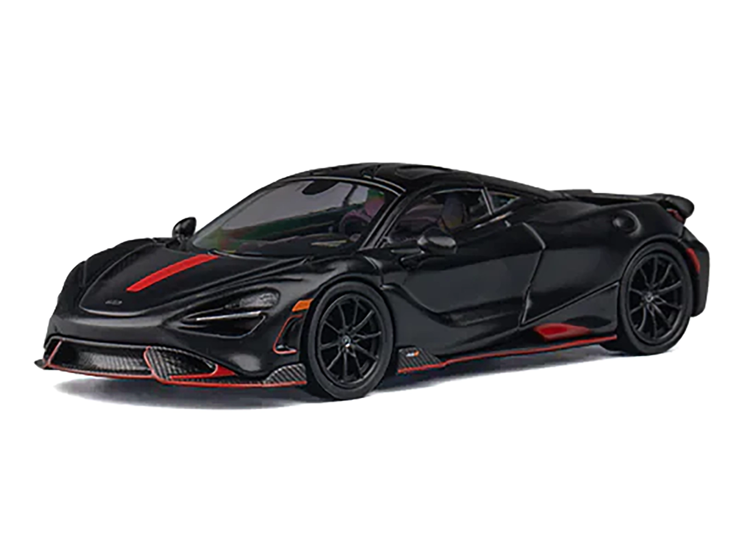 McLaren 765LT Matt Black with Red Accents and Extra Wheels 1/64 Diecast Model Car by CM Model