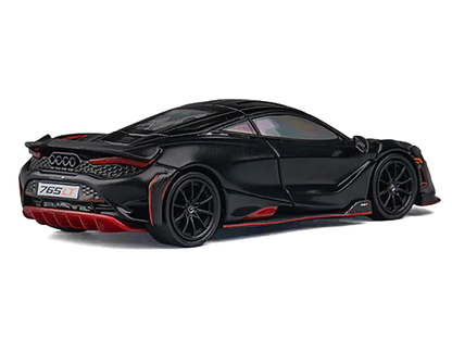 McLaren 765LT Matt Black with Red Accents and Extra Wheels 1/64 Diecast Model Car by CM Model
