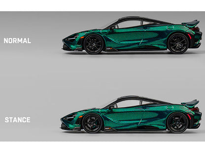 McLaren 765LT Green Carbon Metallic with Black Top and Extra Wheels 1/64 Diecast Model Car by CM Model