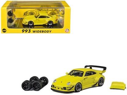993 Widebody Yellow with Extra Wheels and Spoiler 1/64 Diecast Model Car by CM Model