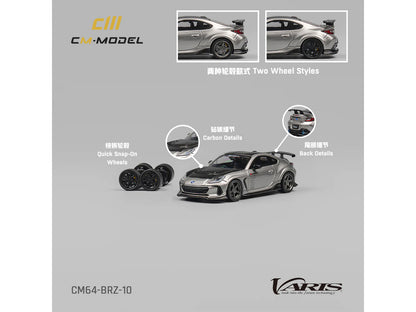 Subaru BRZ Varis Arising-1 RHD (Right Hand Drive) Gray Metallic with Carbon Hood and Top and Extra Wheels 1/64 Diecast Model Car by CM Model