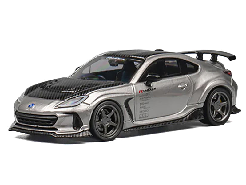 Subaru BRZ Varis Arising-1 RHD (Right Hand Drive) Gray Metallic with Carbon Hood and Top and Extra Wheels 1/64 Diecast Model Car by CM Model